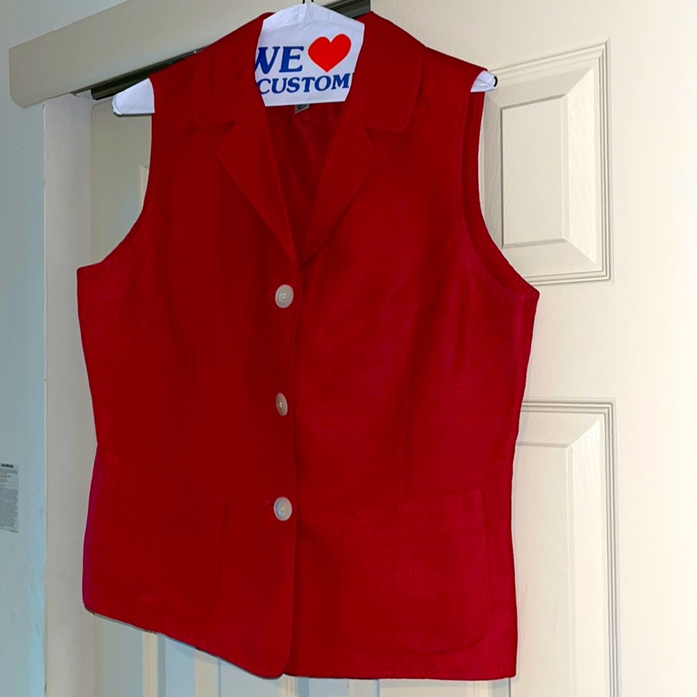 Ann Taylor Dry Cleaned Red Vest Size 14 52% Linen 48% Rayon Dry Clean Only